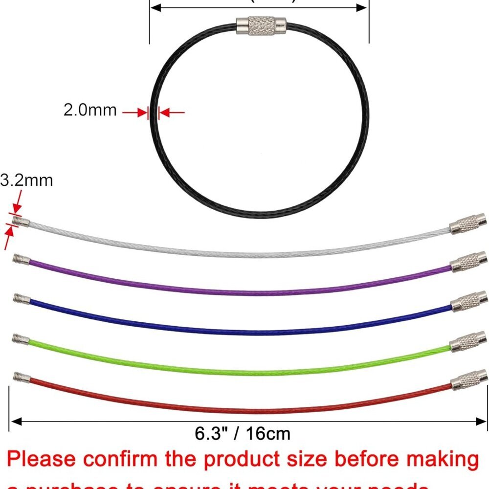 Keychain, 4.3 Inch/6.3 Inch Stainless Steel Wire Rings Cable Keyring Loop for Lu - Picture 2 of 7